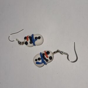 Dainty Snowman Earrings with Blue Red Scarf